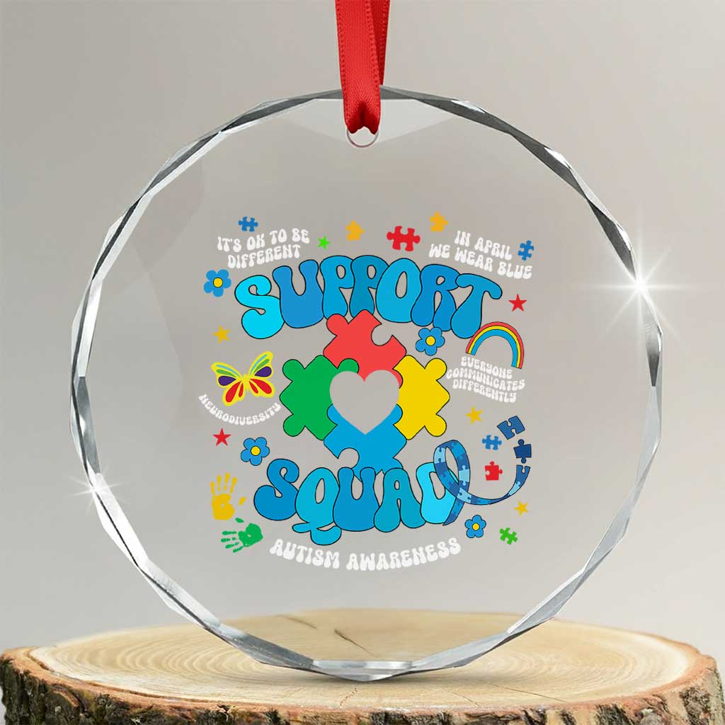Autism Awareness Support Squad Crystal Glass Ornament In April We Wear Blue TS02 Transparent Glass 3'' Circle Print Your Wear