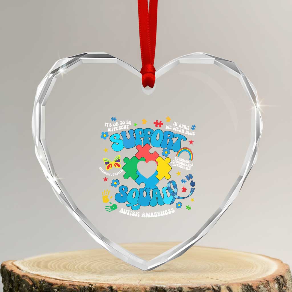 Autism Awareness Support Squad Heart Crystal Glass Ornament In April We Wear Blue TS02 Transparent Glass 3'' Heart Print Your Wear