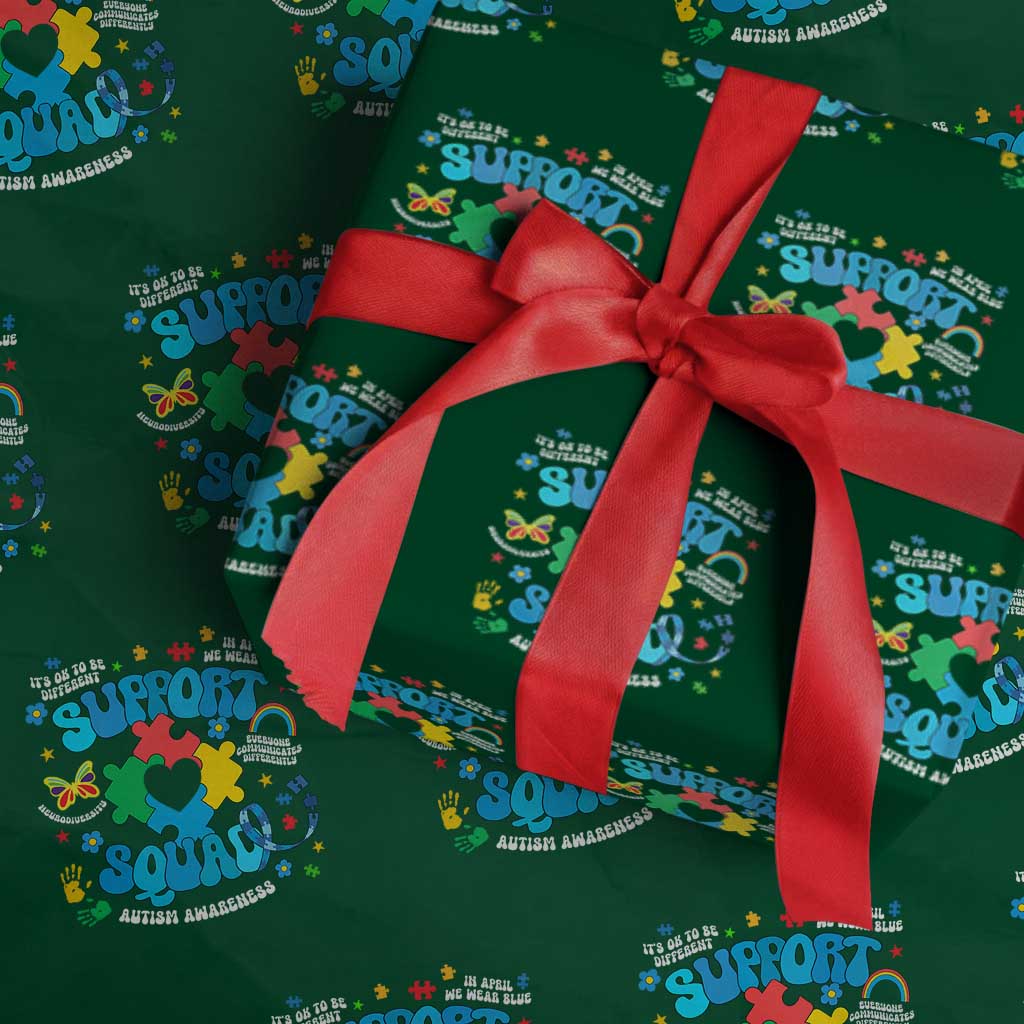 Autism Awareness Support Squad Wrapping Paper Roll In April We Wear Blue TS02 Green Print Your Wear
