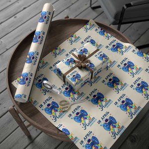 Autism Awareness Wrapping Paper Roll In April We Wear Blue Puzzle Ribbon Coquette Bow TS02 Beige Print Your Wear