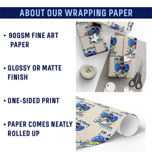 Autism Awareness Wrapping Paper Roll In April We Wear Blue Puzzle Ribbon Coquette Bow TS02 Print Your Wear