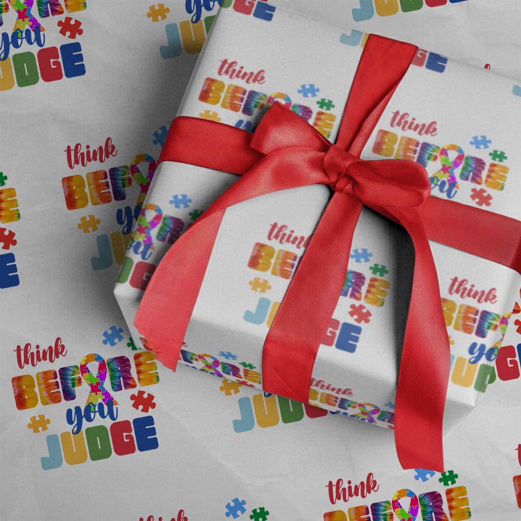 Autism Awareness Wrapping Paper Roll Think Before You Judge Autistic Support TS02 White Print Your Wear