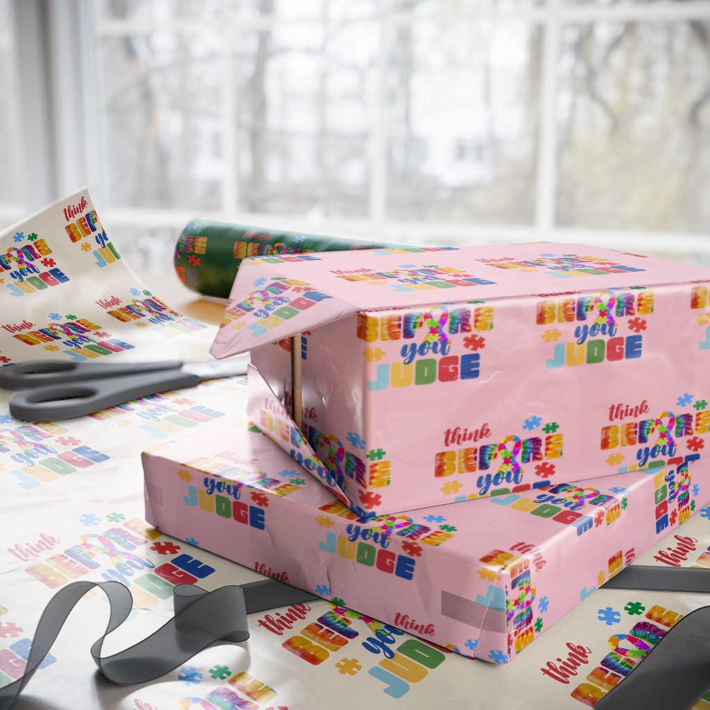 Autism Awareness Wrapping Paper Roll Think Before You Judge Autistic Support TS02 Light Pink Print Your Wear