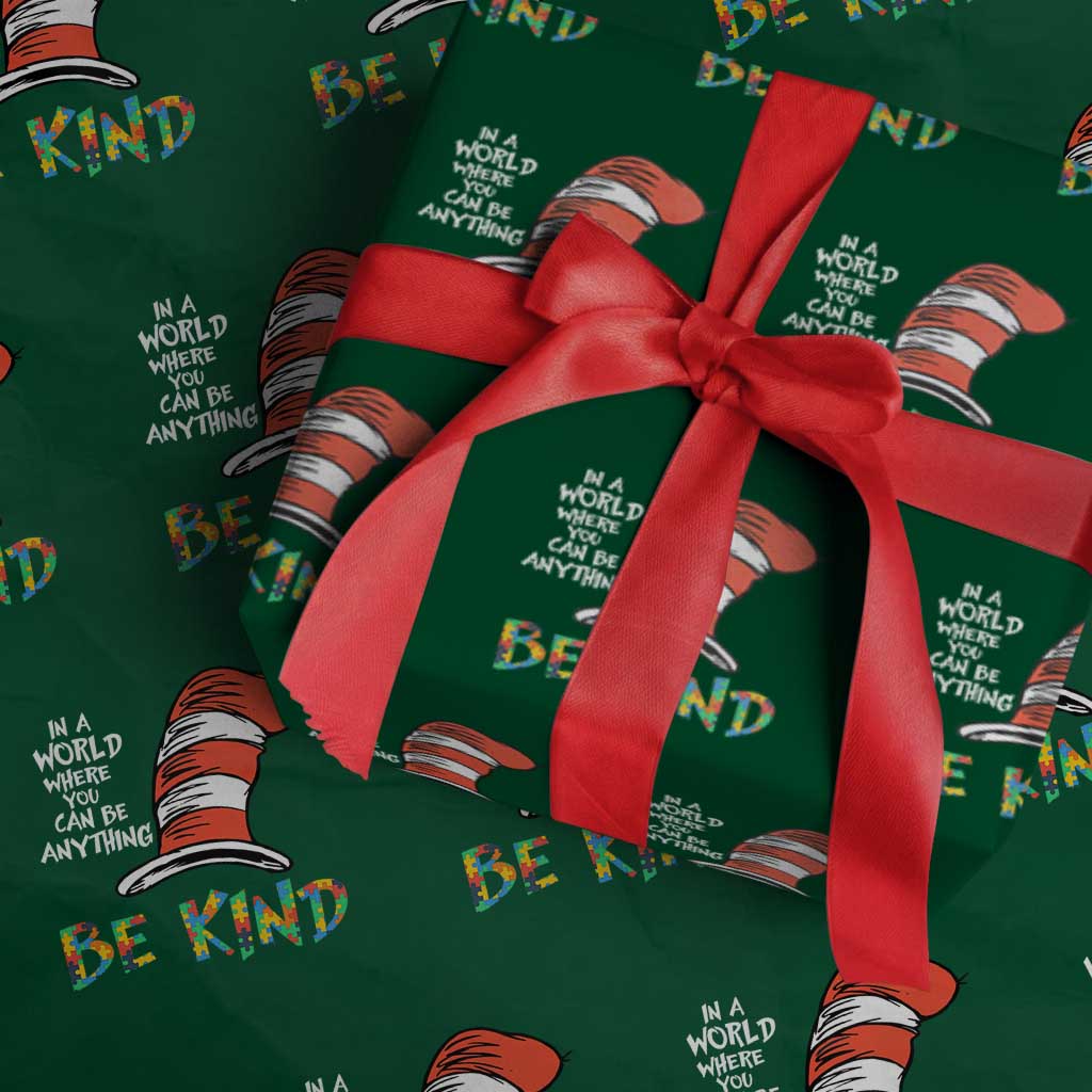 Autism Awareness Wrapping Paper Roll Why Fit In When You Were Born To Stand Out Cat In Hat TS02 Green Print Your Wear