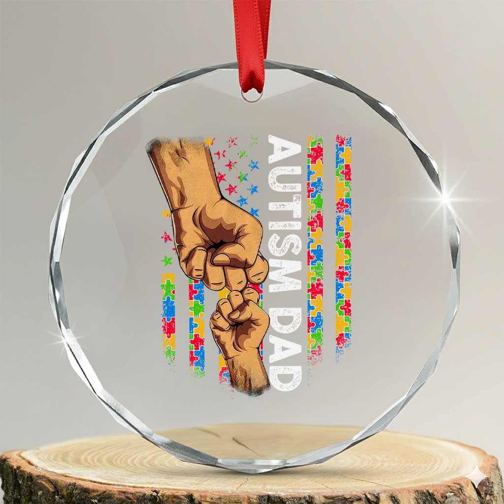 Autism Dad Awareness American Flag Fist Bump Crystal Glass Ornament TS11 Transparent Glass 3'' Circle Print Your Wear