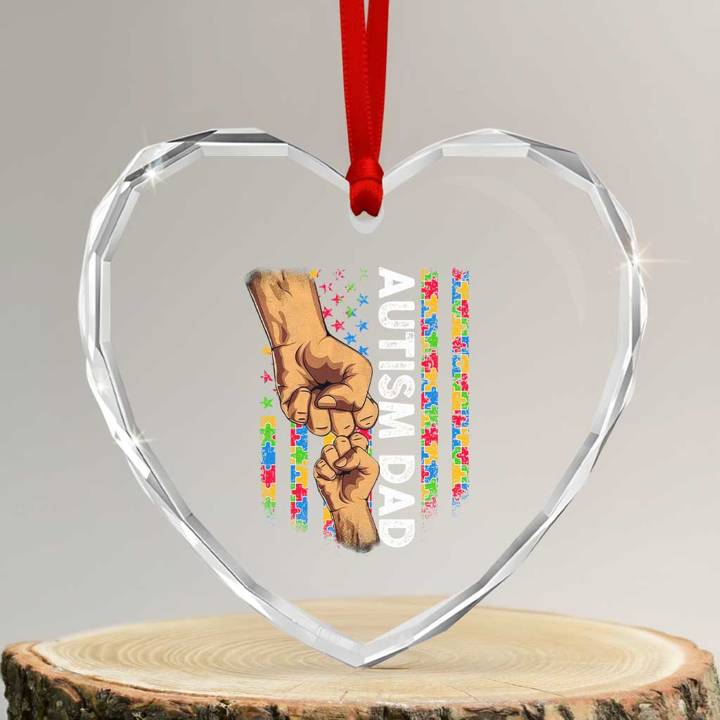 Autism Dad Awareness American Flag Fist Bump Heart Crystal Glass Ornament TS11 Transparent Glass 3'' Heart Print Your Wear