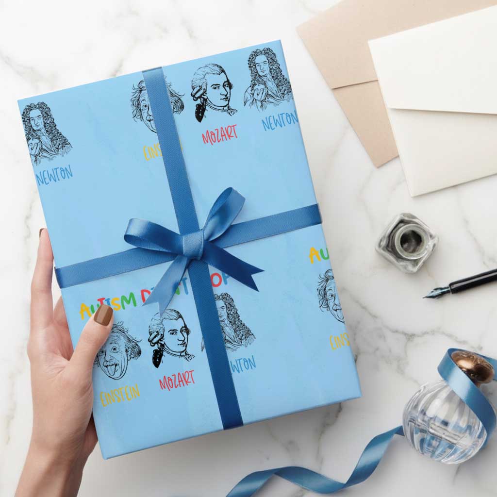 Autism Didn't Stop Einstein Mozart Newton Wrapping Paper Roll Autism Awareness TS11 Light Blue Print Your Wear