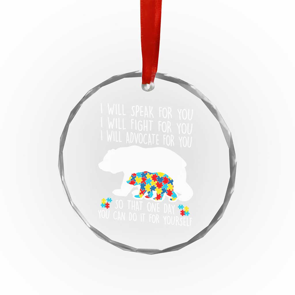 Autism Mama Bear Crystal Glass Ornament I Will Speak Fight Advocate For You TS02 Print Your Wear