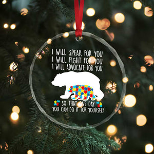 Autism Mama Bear Crystal Glass Ornament I Will Speak Fight Advocate For You TS02 Print Your Wear
