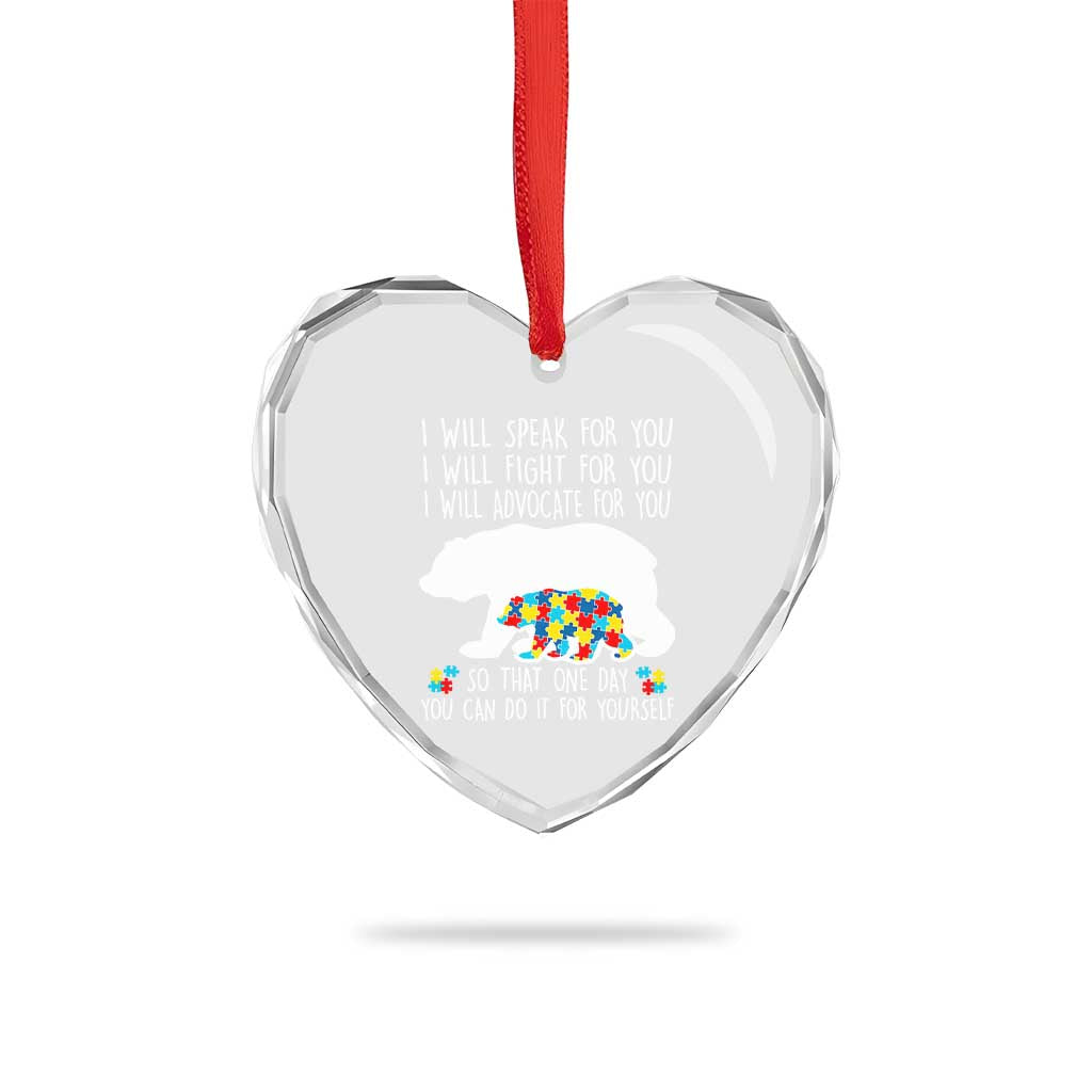 Autism Mama Bear Heart Crystal Glass Ornament I Will Speak Fight Advocate For You TS02 Print Your Wear