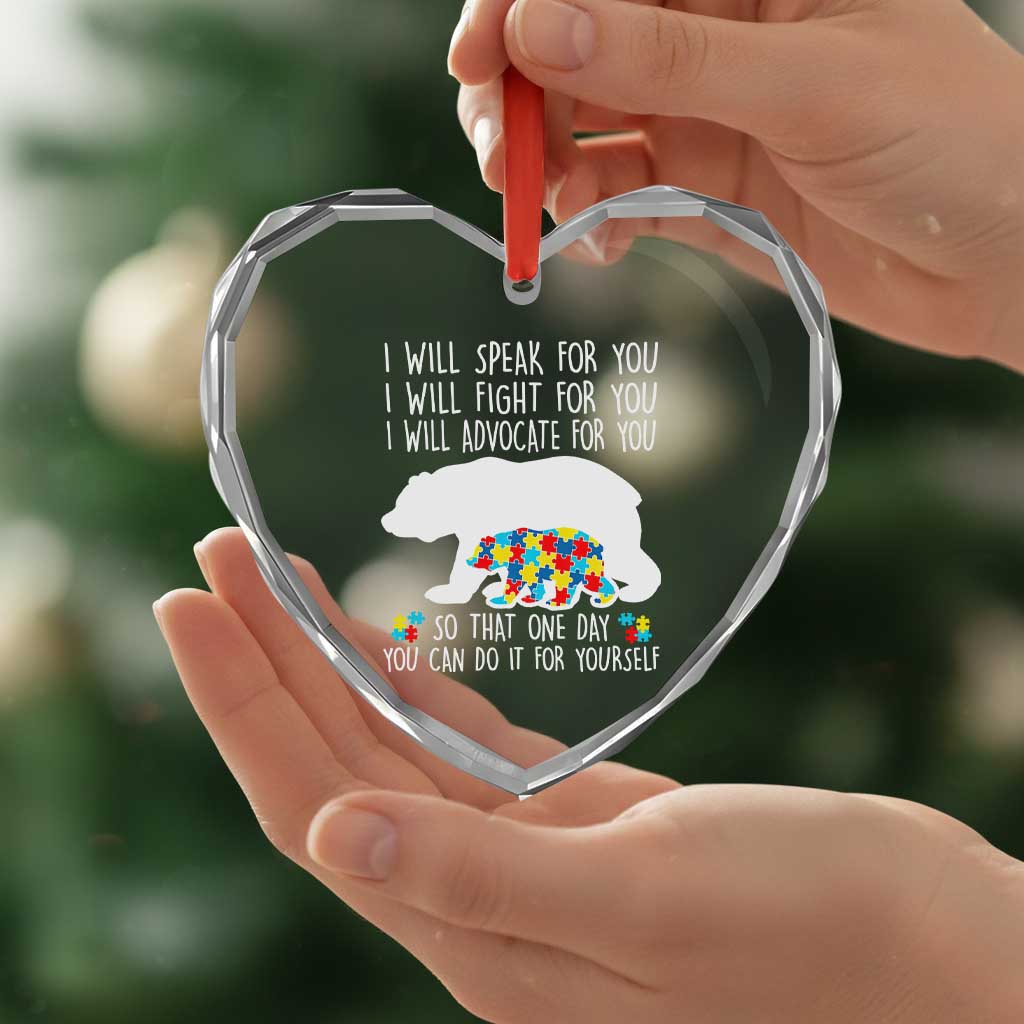Autism Mama Bear Heart Crystal Glass Ornament I Will Speak Fight Advocate For You TS02 Print Your Wear