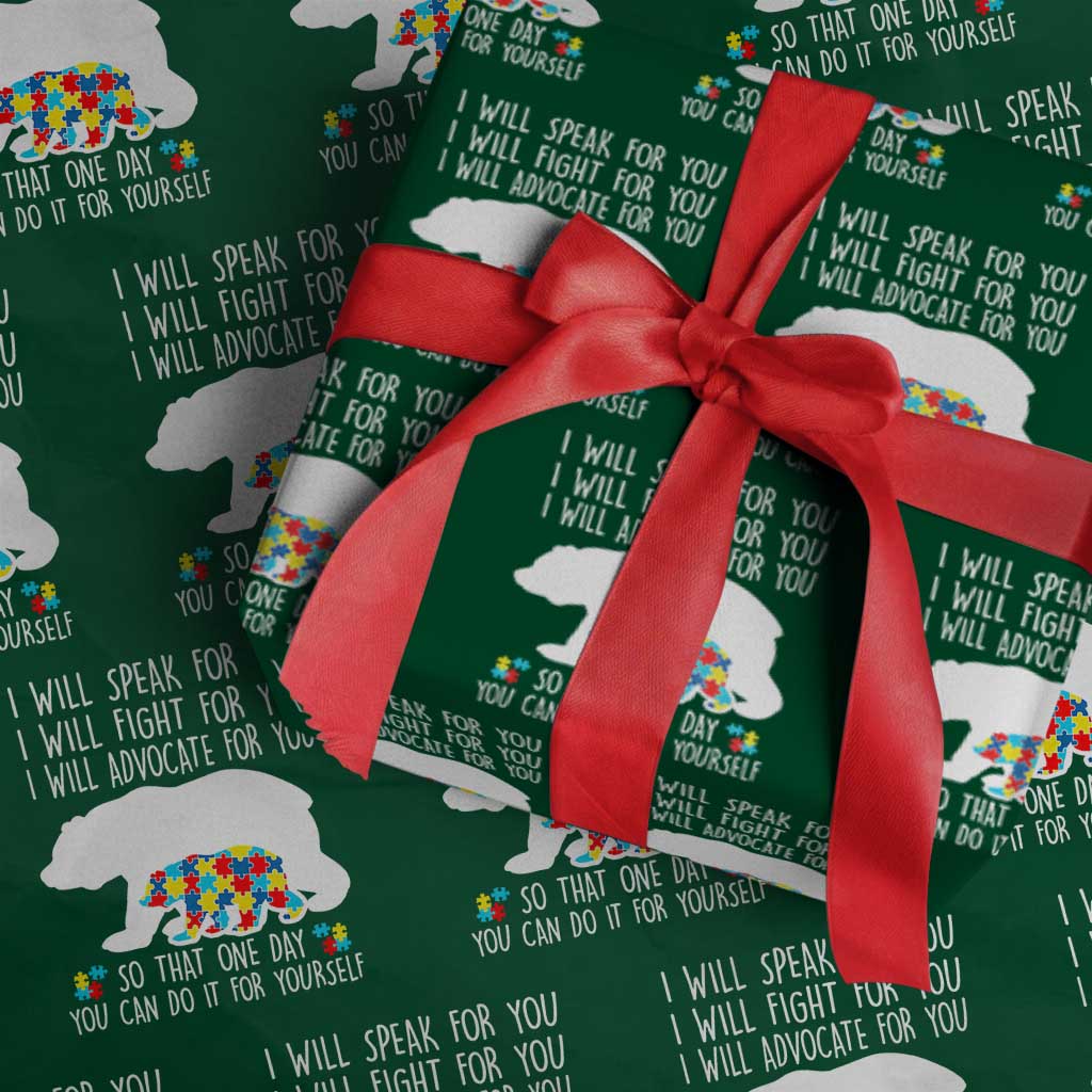 Autism Mama Bear Wrapping Paper Roll I Will Speak Fight Advocate For You TS02 Green Print Your Wear