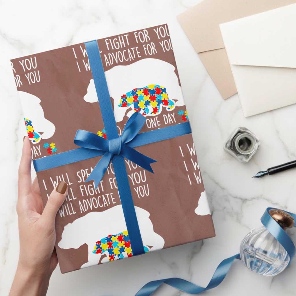 Autism Mama Bear Wrapping Paper Roll I Will Speak Fight Advocate For You TS02 Mocha Print Your Wear