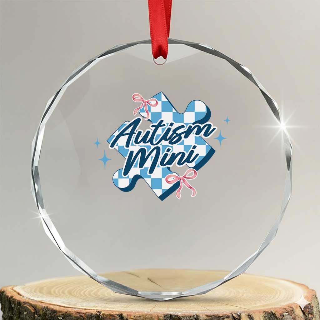 Autism Mini Coquette Puzzle Piece Pink Bow Crystal Glass Ornament TS11 Transparent Glass 3'' Circle Print Your Wear