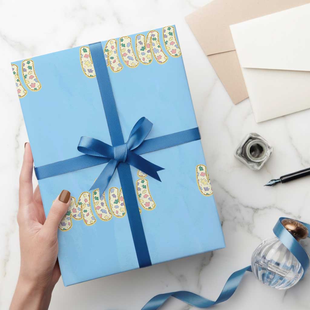 Autism Mini Wrapping Paper Roll Autism Awareness Mental Health Puzzle Glitter Print TS11 Light Blue Print Your Wear