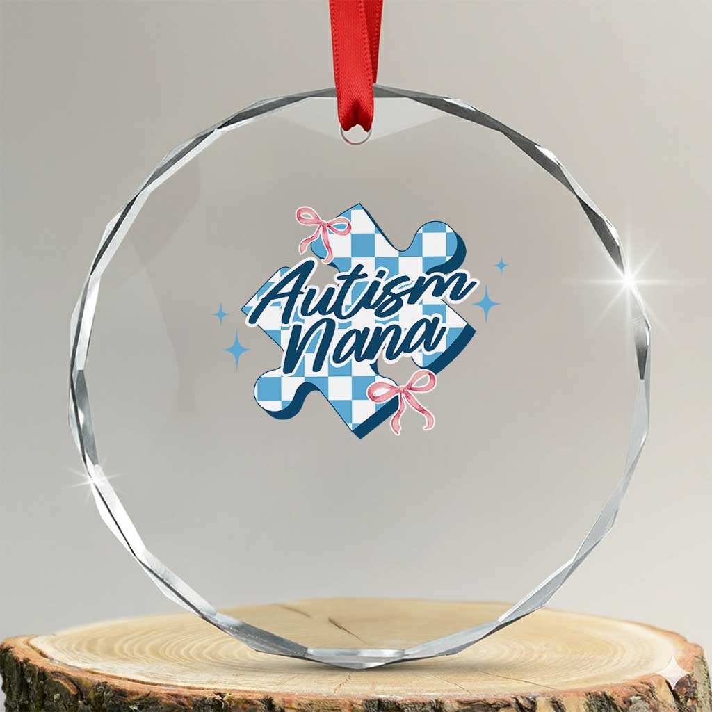 Autism Nana Coquette Puzzle Piece Pink Bow Crystal Glass Ornament TS11 Transparent Glass 3'' Circle Print Your Wear