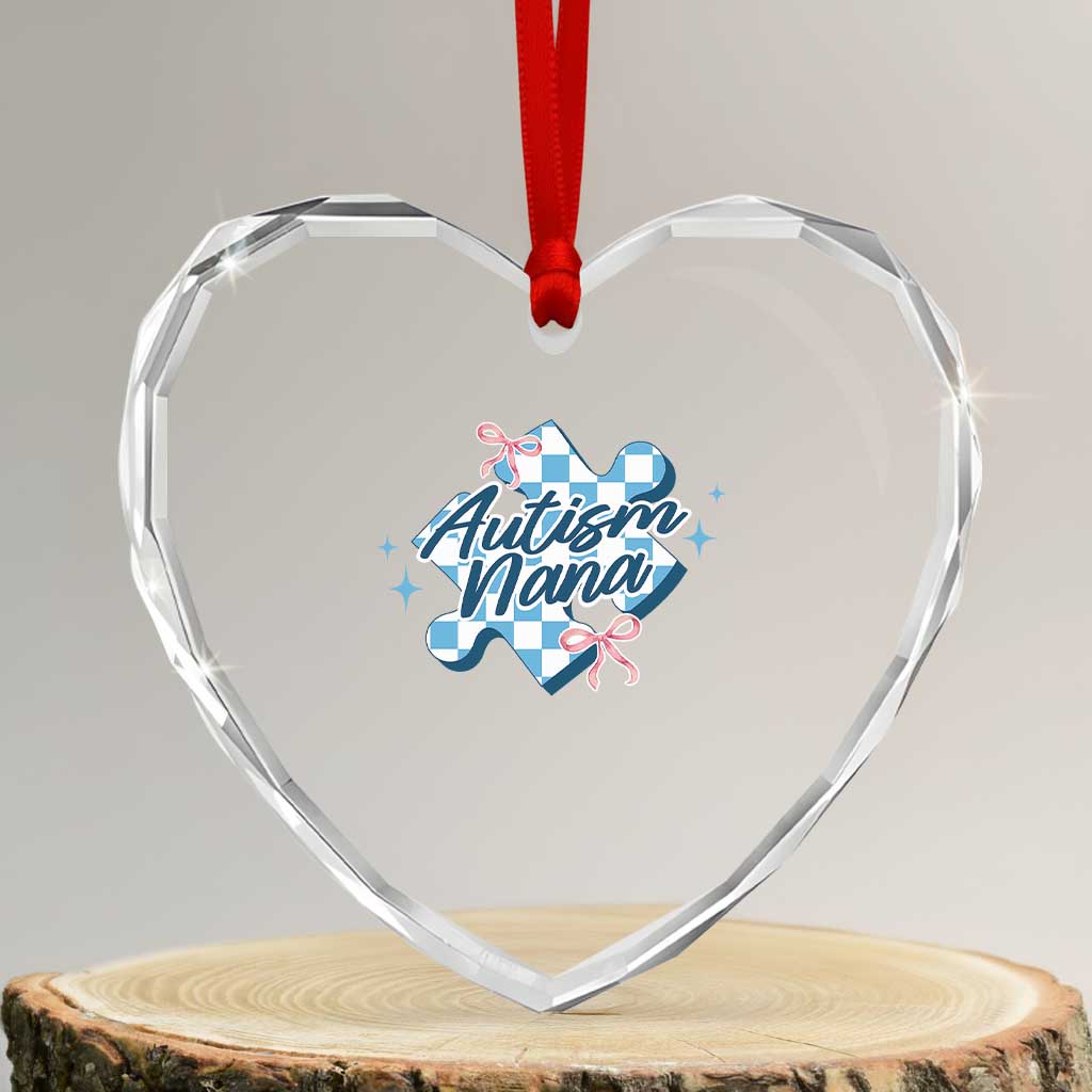 Autism Nana Coquette Puzzle Piece Pink Bow Heart Crystal Glass Ornament TS11 Transparent Glass 3'' Heart Print Your Wear