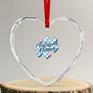 Autism Nana Coquette Puzzle Piece Pink Bow Heart Crystal Glass Ornament TS11 Transparent Glass 3'' Heart Print Your Wear