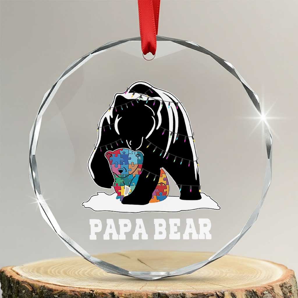 Autism Papa Bear Crystal Glass Ornament Support Autistic Matching Family Dad TS02 Transparent Glass 3'' Circle Print Your Wear