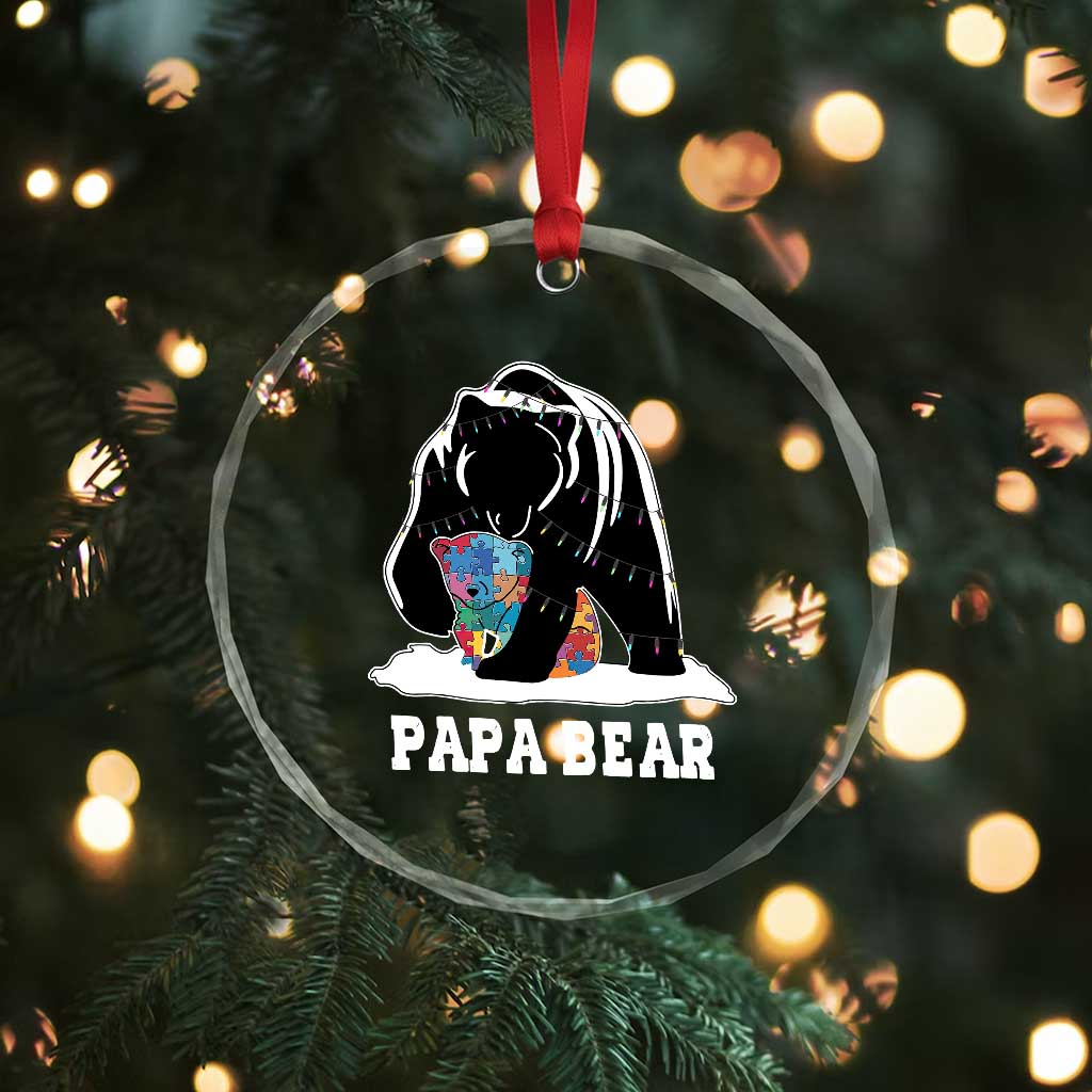 Autism Papa Bear Crystal Glass Ornament Support Autistic Matching Family Dad TS02 Print Your Wear