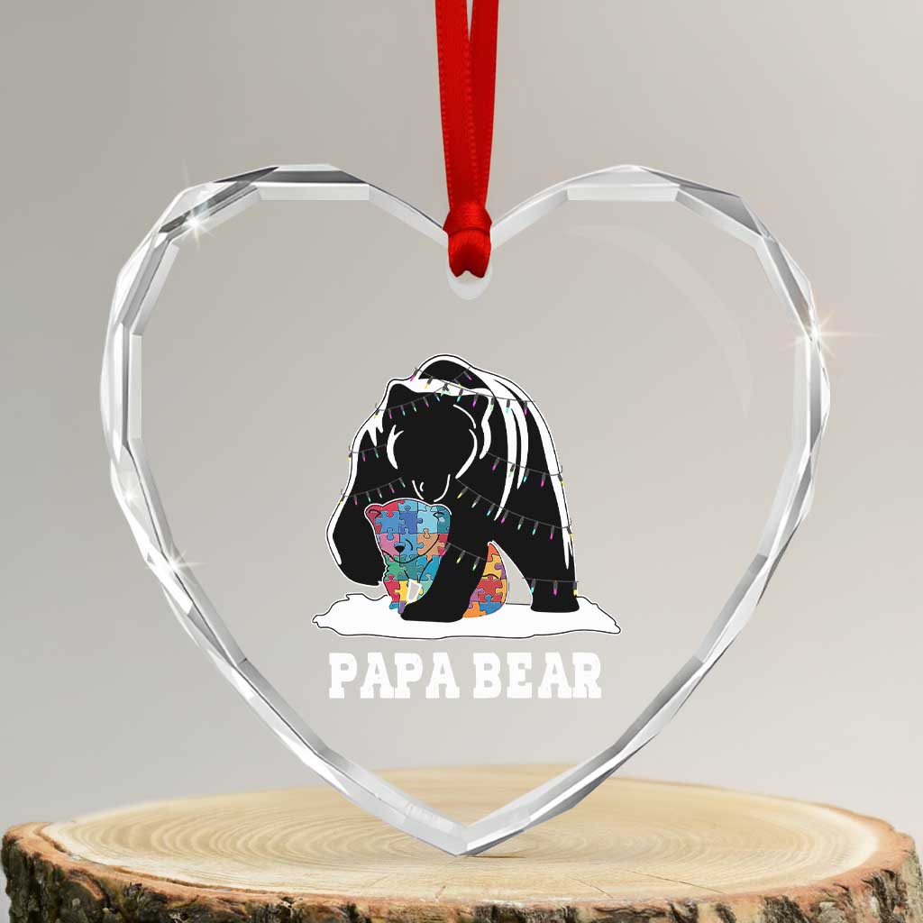 Autism Papa Bear Heart Crystal Glass Ornament Support Autistic Matching Family Dad TS02 Transparent Glass 3'' Heart Print Your Wear