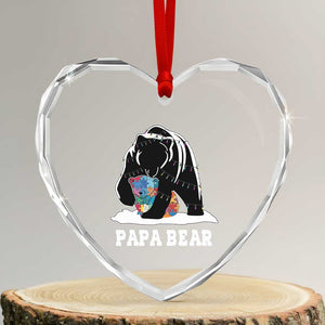 Autism Papa Bear Heart Crystal Glass Ornament Support Autistic Matching Family Dad TS02 Transparent Glass 3'' Heart Print Your Wear