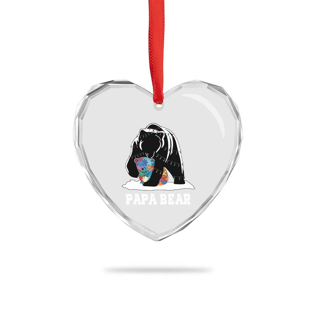 Autism Papa Bear Heart Crystal Glass Ornament Support Autistic Matching Family Dad TS02 Print Your Wear