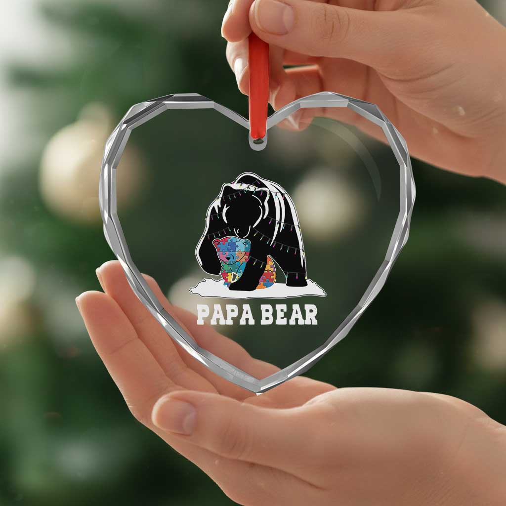Autism Papa Bear Heart Crystal Glass Ornament Support Autistic Matching Family Dad TS02 Print Your Wear