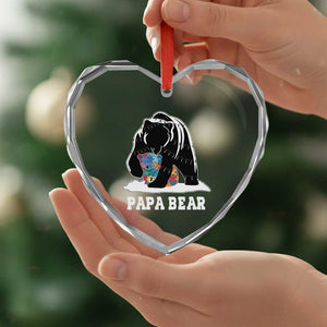 Autism Papa Bear Heart Crystal Glass Ornament Support Autistic Matching Family Dad TS02 Print Your Wear
