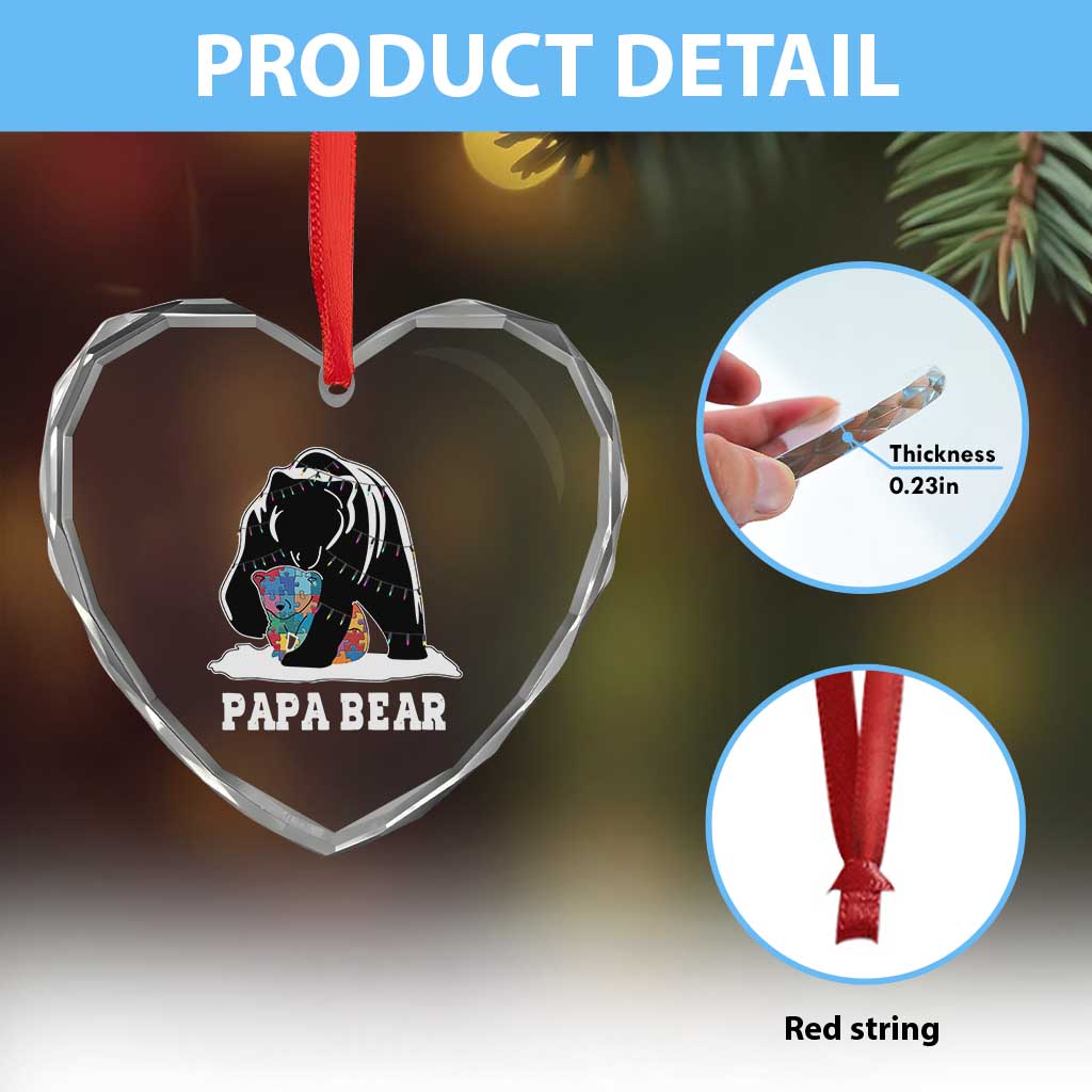 Autism Papa Bear Heart Crystal Glass Ornament Support Autistic Matching Family Dad TS02 Print Your Wear