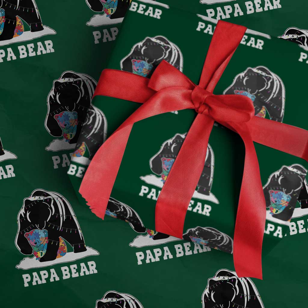 Autism Papa Bear Wrapping Paper Roll Support Autistic Matching Family Dad TS02 Green Print Your Wear