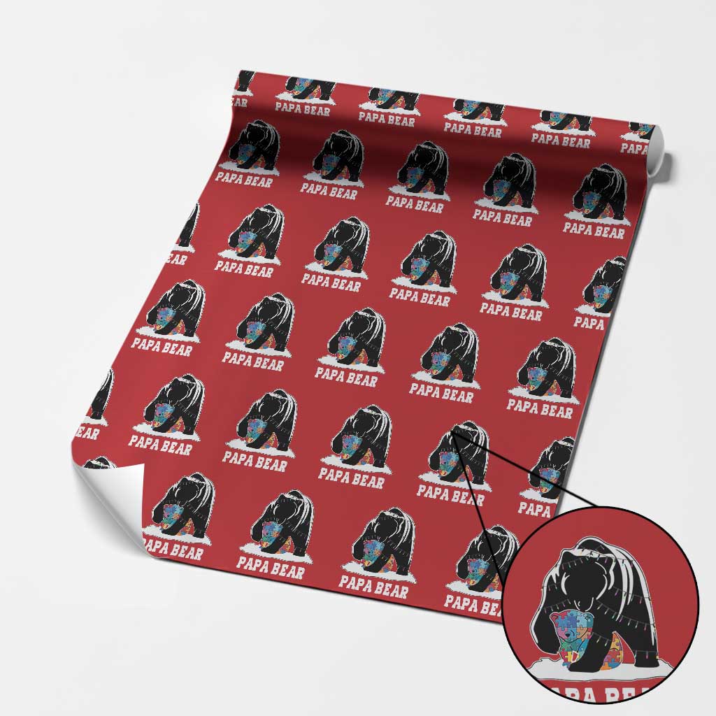 Autism Papa Bear Wrapping Paper Roll Support Autistic Matching Family Dad TS02 Red Print Your Wear