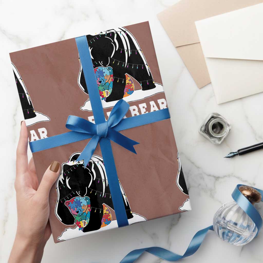 Autism Papa Bear Wrapping Paper Roll Support Autistic Matching Family Dad TS02 Mocha Print Your Wear