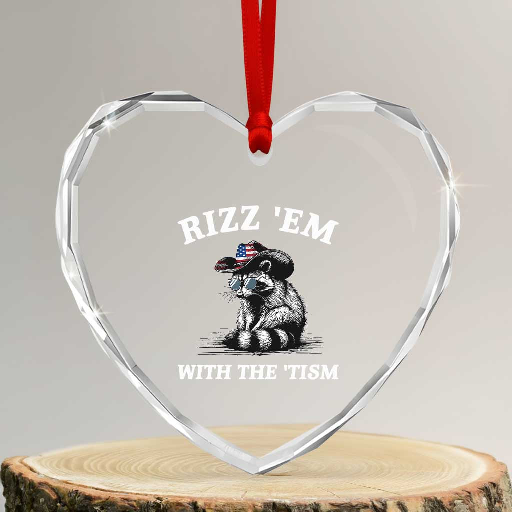 Autism Racoon Cowboy Heart Crystal Glass Ornament Rizz Em With The Tism TS02 Transparent Glass 3'' Heart Print Your Wear