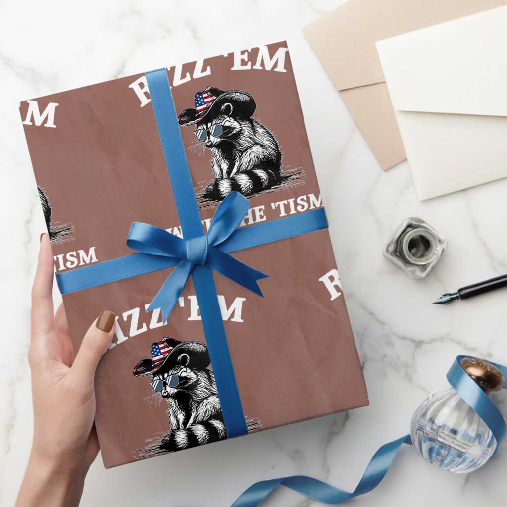 Autism Racoon Cowboy Wrapping Paper Roll Rizz Em With The Tism TS02 Mocha Print Your Wear
