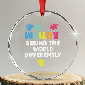 Autism Seeing The World Differently Crystal Glass Ornament Autistic Autism Awareness Puzzle TS11 Transparent Glass 3'' Circle Print Your Wear