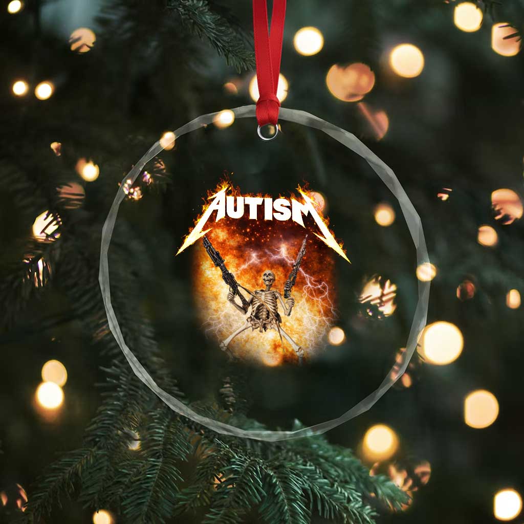 Autism Skeleton Funny Meme Crystal Glass Ornament Fire Burning Flames TS11 Print Your Wear