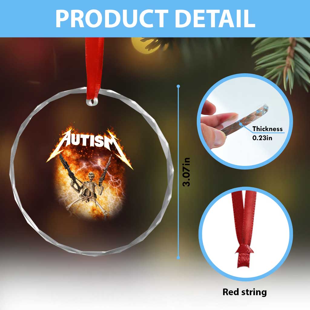 Autism Skeleton Funny Meme Crystal Glass Ornament Fire Burning Flames TS11 Print Your Wear
