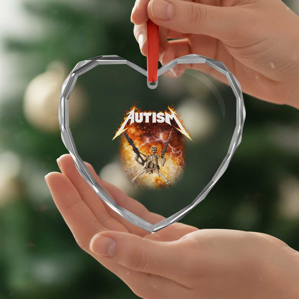 Autism Skeleton Funny Meme Heart Crystal Glass Ornament Fire Burning Flames TS11 Print Your Wear