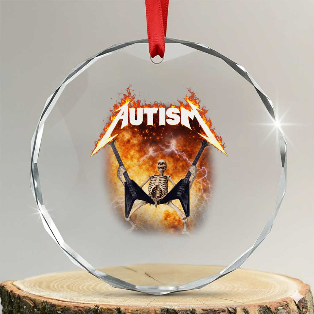 Autism Skeleton Rocker Crystal Glass Ornament Hardcore Rock Style Artwork TS11 Transparent Glass 3'' Circle Print Your Wear