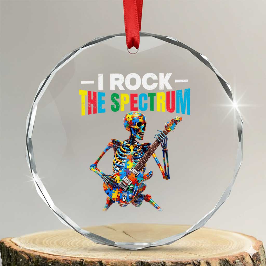 Autism Skeleton Rocker Crystal Glass Ornament I Rock The Spectrum Autism Awareness TS11 Transparent Glass 3'' Circle Print Your Wear