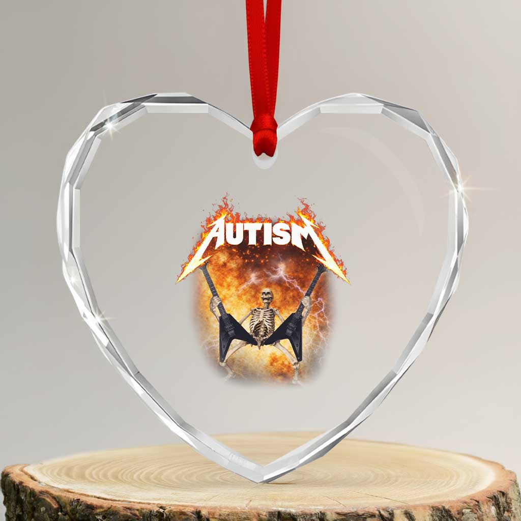 Autism Skeleton Rocker Heart Crystal Glass Ornament Hardcore Rock Style Artwork TS11 Transparent Glass 3'' Heart Print Your Wear