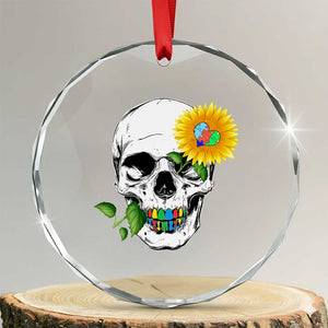 Autism Skull Sunflower Crystal Glass Ornament Support Autistic Puzzle Pieces Heart TS02 Transparent Glass 3'' Circle Print Your Wear