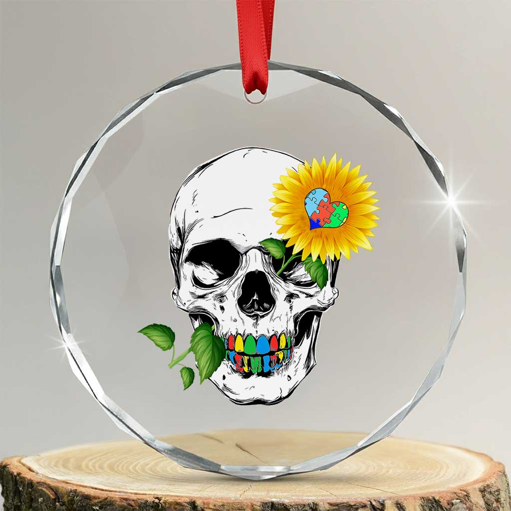 Autism Skull Sunflower Crystal Glass Ornament Support Autistic Puzzle Pieces Heart TS02 Transparent Glass 3'' Circle Print Your Wear