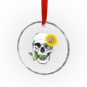 Autism Skull Sunflower Crystal Glass Ornament Support Autistic Puzzle Pieces Heart TS02 Print Your Wear