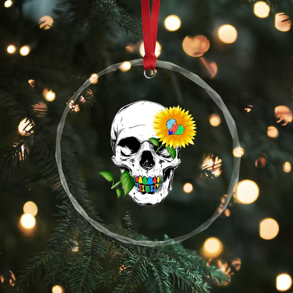 Autism Skull Sunflower Crystal Glass Ornament Support Autistic Puzzle Pieces Heart TS02 Print Your Wear