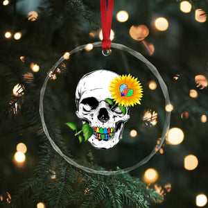 Autism Skull Sunflower Crystal Glass Ornament Support Autistic Puzzle Pieces Heart TS02 Print Your Wear
