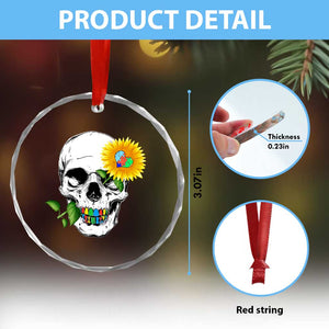 Autism Skull Sunflower Crystal Glass Ornament Support Autistic Puzzle Pieces Heart TS02 Print Your Wear