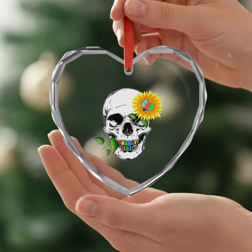 Autism Skull Sunflower Heart Crystal Glass Ornament Support Autistic Puzzle Pieces Heart TS02 Print Your Wear