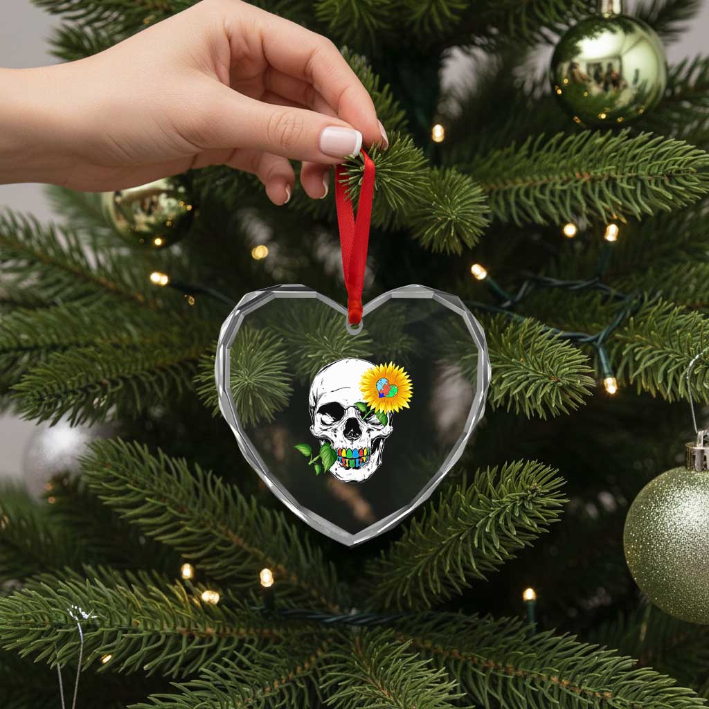 Autism Skull Sunflower Heart Crystal Glass Ornament Support Autistic Puzzle Pieces Heart TS02 Print Your Wear